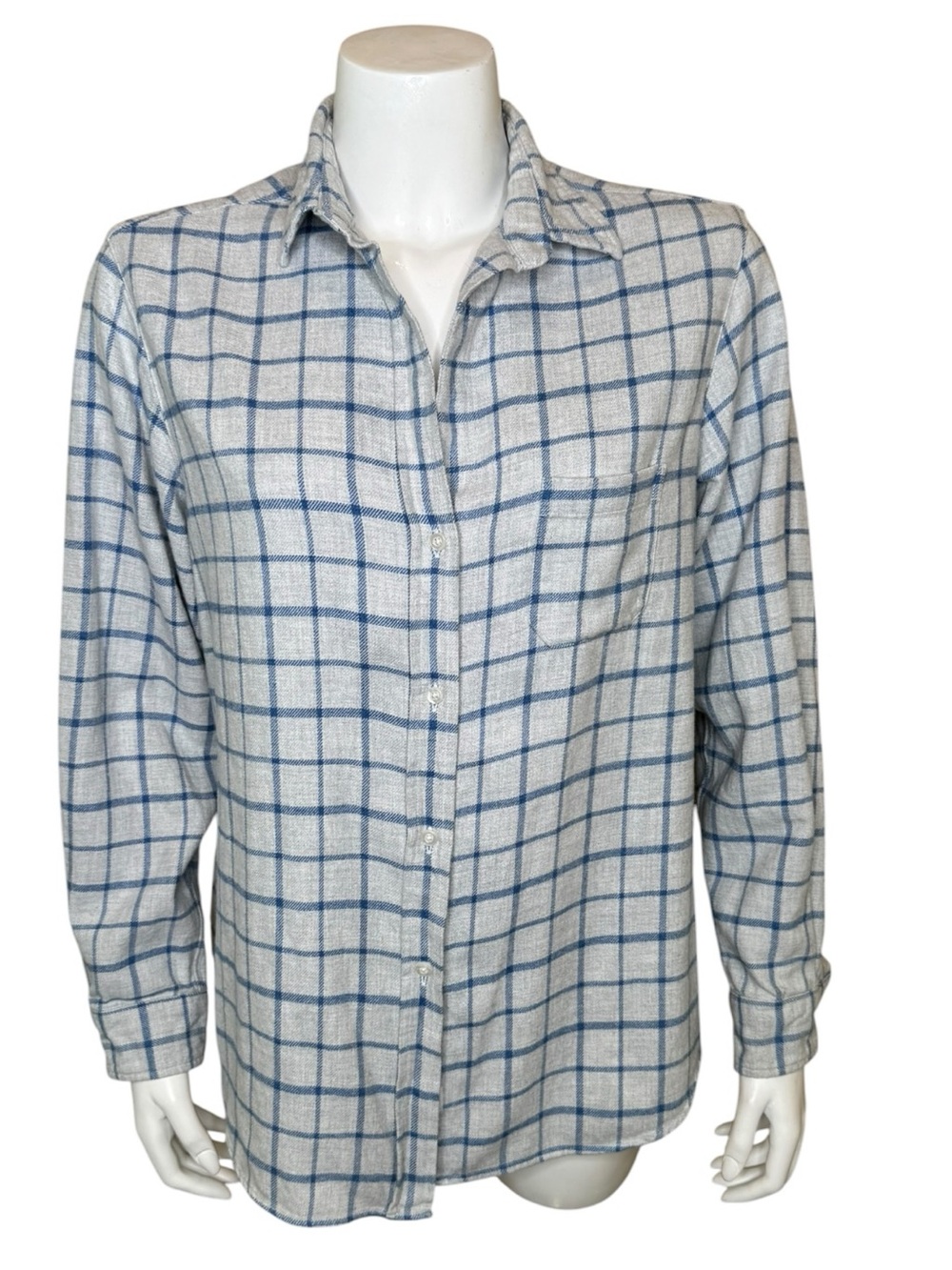 Grayson The Hero Button-Down Shirt L Windowpane Plaid Gray Blue Flannel